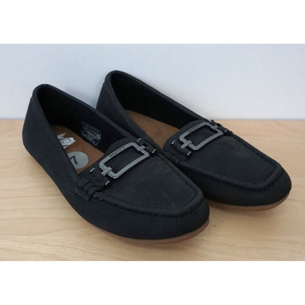 Nautica Gray Silver Buckle Faux Leather Slip On Loafers Shoes Size 7